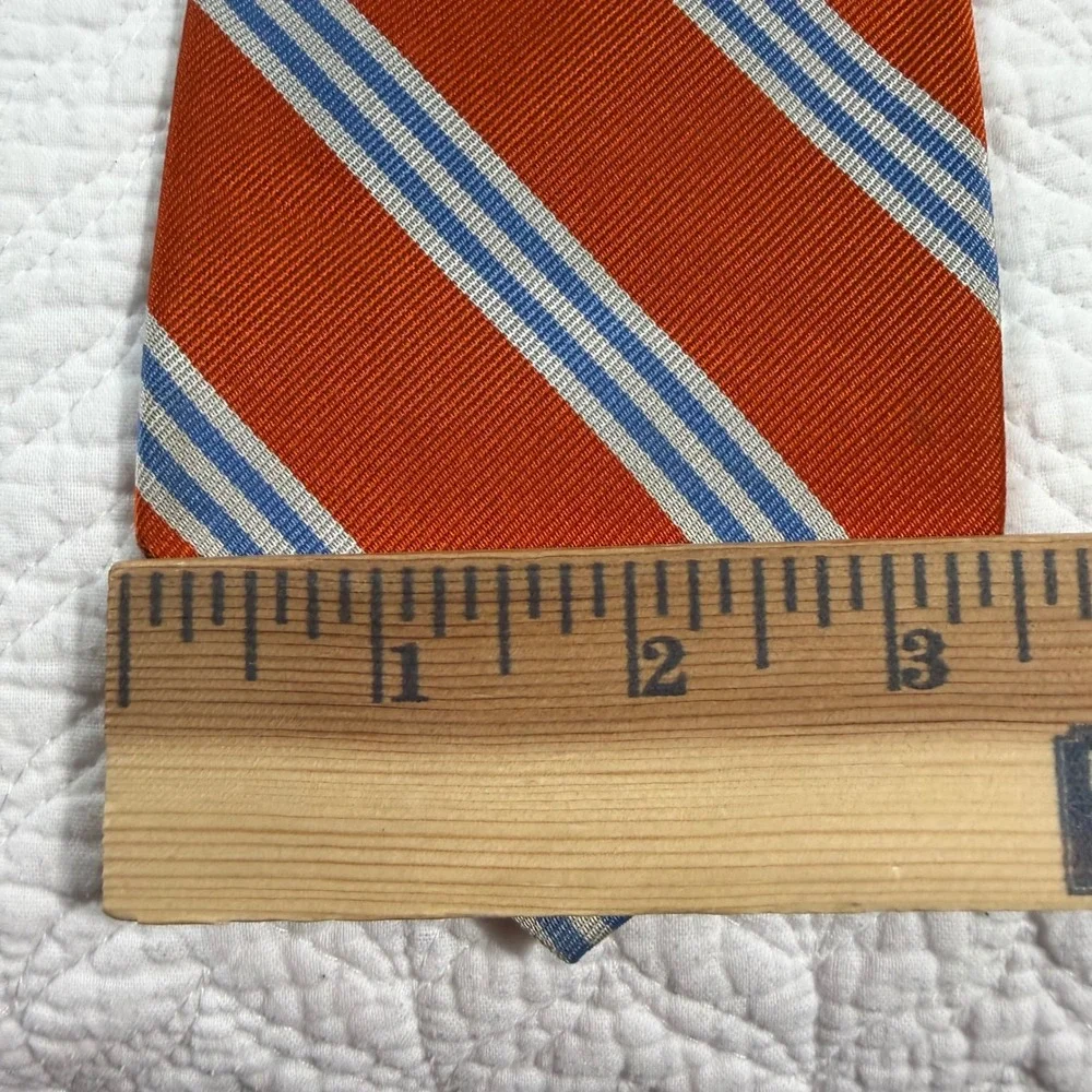 VTG Brooks Brothers Makers Men Necktie Repp Stripe Silk Orange Blue USA 60